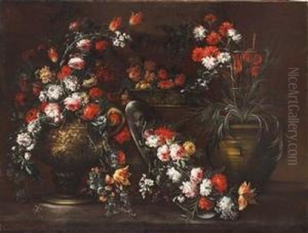 Paarstillleben Mit Blumen Oil Painting by Margherita Caffi