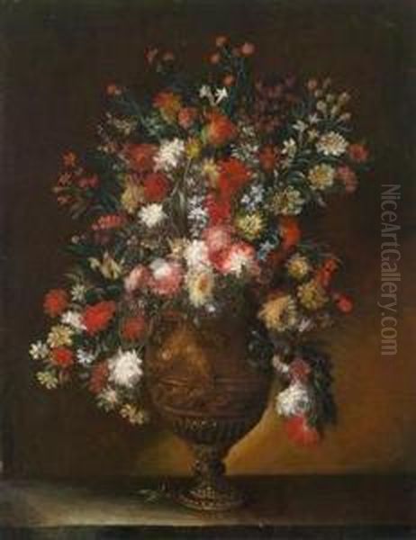 Blumenstillleben Invergoldeter Prunkvase Oil Painting by Margherita Caffi