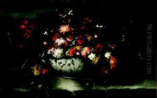 Natura Morta Di Fiori In Un Vaso Di Porcellana Oil Painting by Margherita Caffi