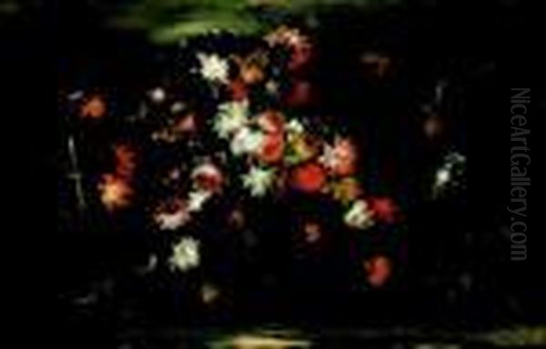 A) E B) Natura Morta Di Fiori In Un Vaso Metallico Oil Painting by Margherita Caffi