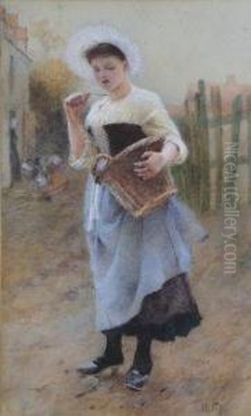 Breton Fish Seller Oil Painting by Hector Caffieri