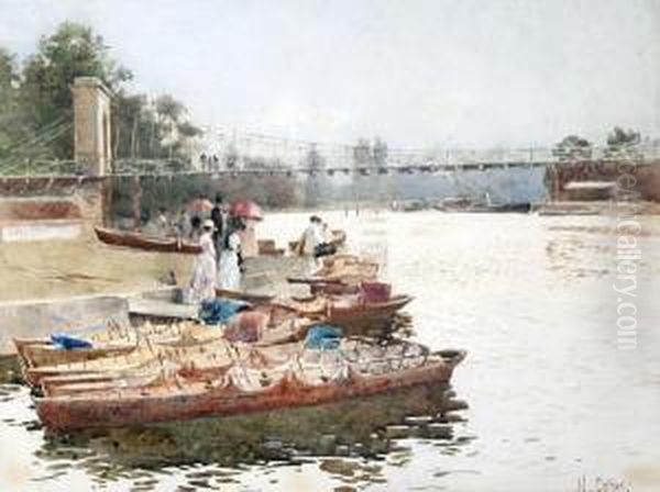 Rowing Boats On The Thames At Marlow Oil Painting by Hector Caffieri