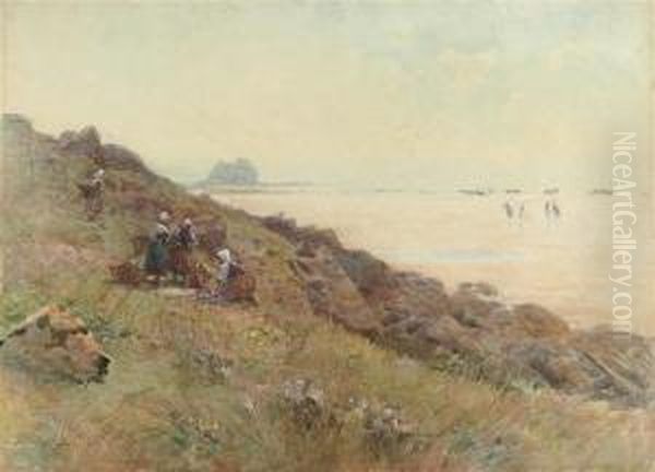 Women By The Shore Between Bologne And Portel Oil Painting by Hector Caffieri