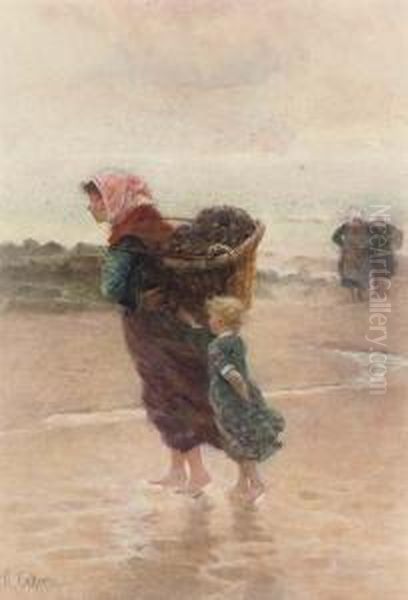 The Mussel Gatherers Oil Painting by Hector Caffieri