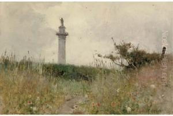 Napoleon's Column From The Fields Leading To Wimereux Oil Painting by Hector Caffieri