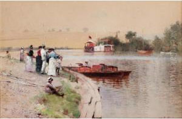 By The Riverbank Oil Painting by Hector Caffieri