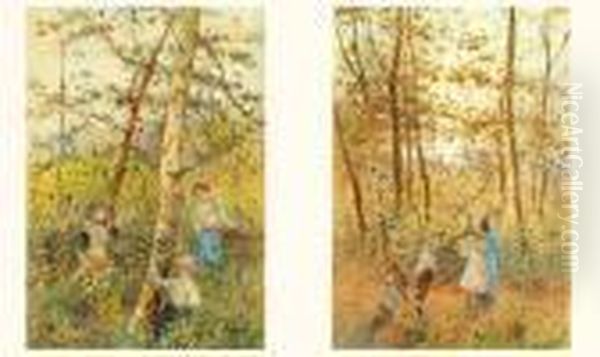 Enfants Dans La Foret Oil Painting by Hector Caffieri