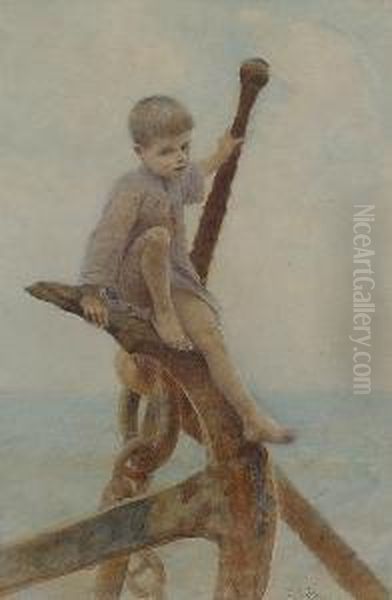 A Young Boy At Sea Oil Painting by Hector Caffieri