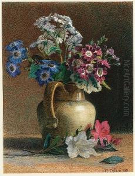 Carafe With Calceolaria And Azaleas Oil Painting by Hector Caffieri