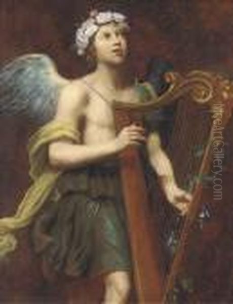 An Angel Playing The Harp Oil Painting by Guido Cagnacci