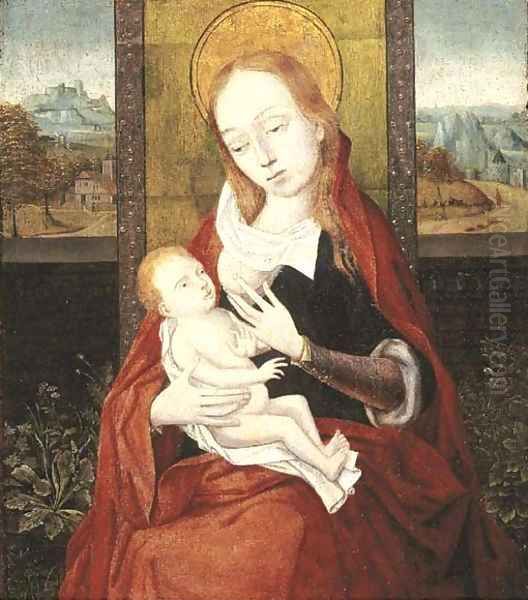 The Virgin and Child, a landscape beyond Oil Painting by Dieric the Elder Bouts