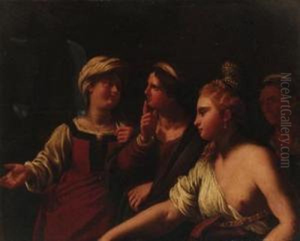 A Lady With Her Attendants - A Fragment Oil Painting by Guido Cagnacci