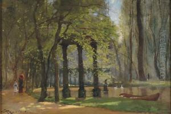 Promenade Au Bord Du Lac Oil Painting by Emile Cagniart