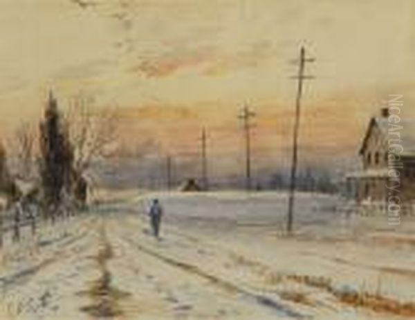 Sunset In Harwich Center Oil Painting by Charles Drew Cahoon