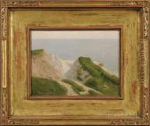 Coastal Dunes Overlooking Sea With Sailboat Oil Painting by Charles Drew Cahoon