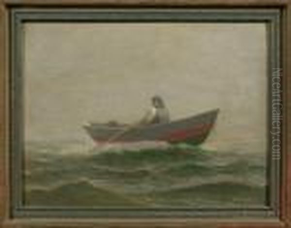 Foggy Day With Fisherman Rowing Out To Sea. by Charles Drew Cahoon