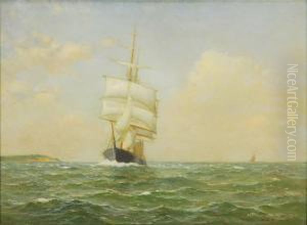 Sailing Off Gay Head, Depicting A
 Square-rigged Vessel In Calm Seas Off The Coast (possibly Gay Head, 
Martha's Vineyard). Oil Painting by Charles Drew Cahoon