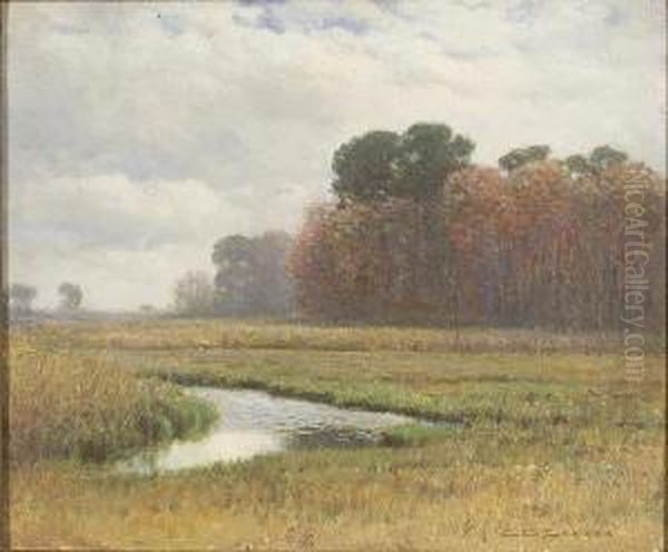 Harwich Marshes Withstream In Foreground And Distand Trees. by Charles Drew Cahoon