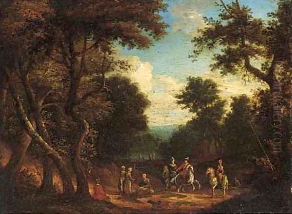 A hunting party in a forest clearing Oil Painting by Peeter Bout