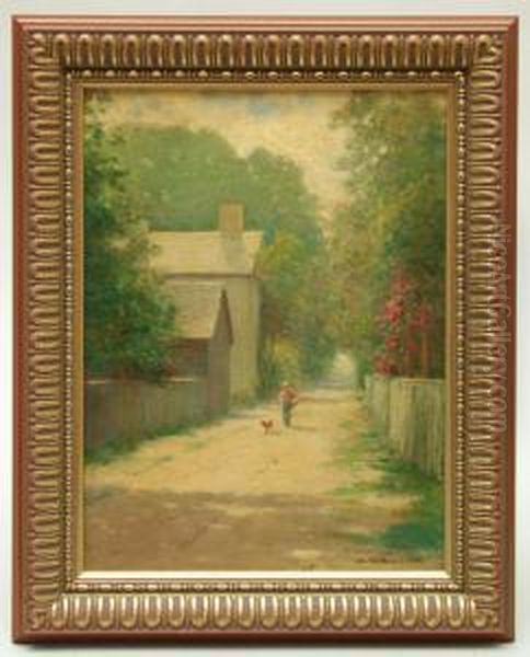 Boy & Dog Oncape Cod Village Road Oil Painting by Charles Drew Cahoon