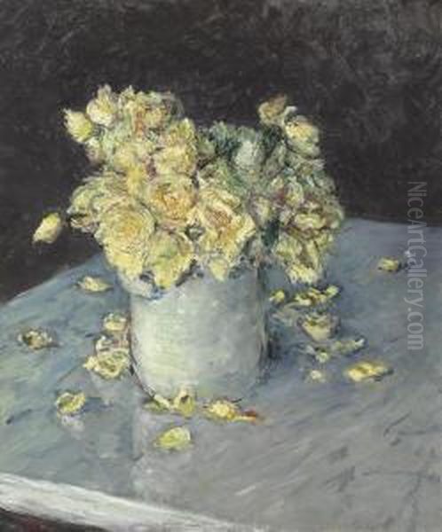 Roses Jaunes Dans Un Vase Oil Painting by Gustave Caillebotte