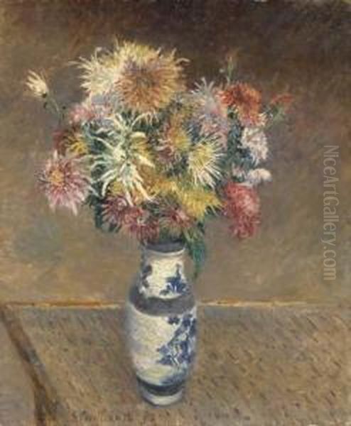 Chrysanthemes Dans Un Vase Oil Painting by Gustave Caillebotte