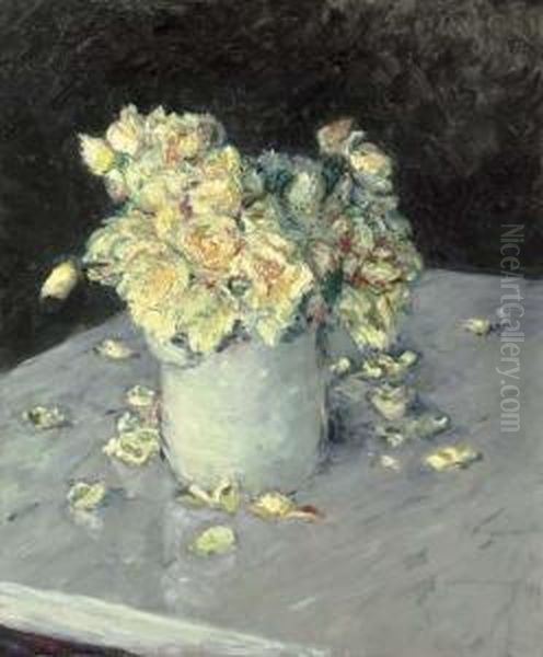 Roses Jaunes Dans Un Vase Oil Painting by Gustave Caillebotte