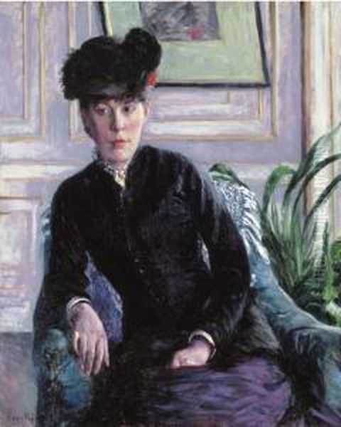 Portrait De Jeune Femme Dans Un Interieur (portrait De Mme H) Oil Painting by Gustave Caillebotte