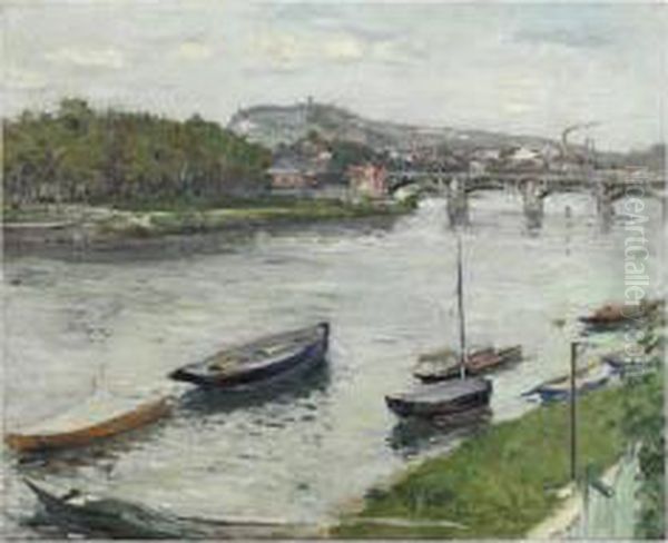 La Berge Et Le Pont D'argenteuil Oil Painting by Gustave Caillebotte