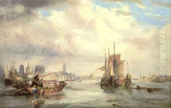 Market barges on the Rhine at Cologne Oil Painting by George Balmer