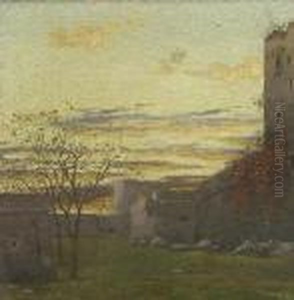 Festungshof In Der
 Dammerung. Oil Painting by Girolamo Cairati