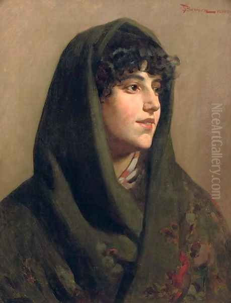 The green shawl Oil Painting by Giuseppe Barison