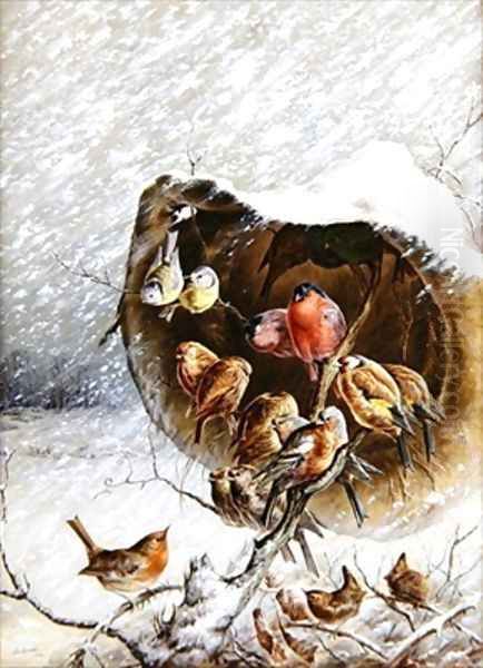 Sheltering from the snow storm Oil Painting by Harry Bright