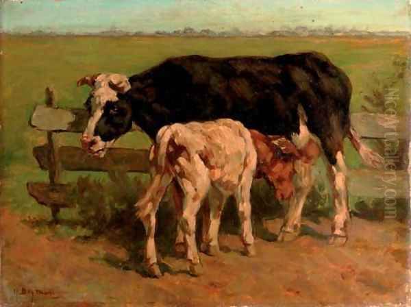 The young calf Oil Painting by Hermanus Charles Christiaan Bogman