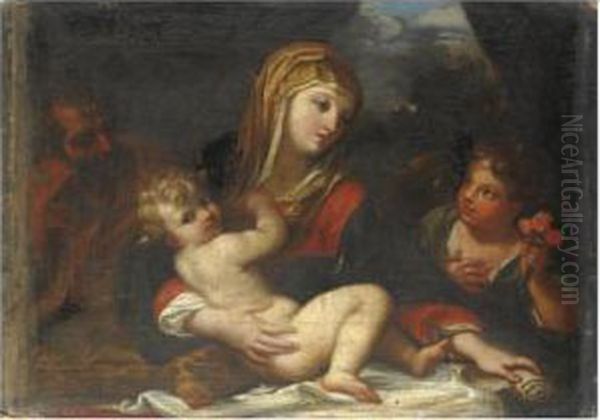 Sacra Famiglia Con San Giovannino Oil Painting by Giacinto Calandrucci