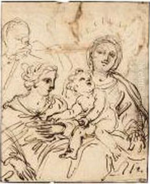 Verso: Madonna And Child With 
Saint Lucy And Another Figure Recto: Partial Studies Of A Madonna And 
Child And A Male Torso Oil Painting by Giacinto Calandrucci