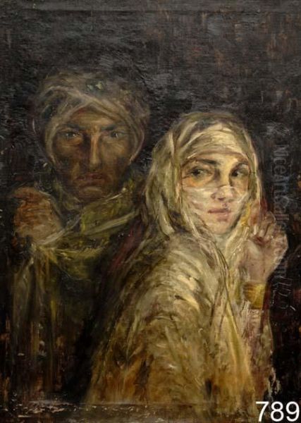 Coppia Di Personaggi. Oil Painting by Antonio Calcagnadoro