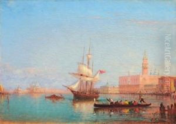 Trois Mats A L'entree Du Grand Canal Oil Painting by Charles Clement Calderon