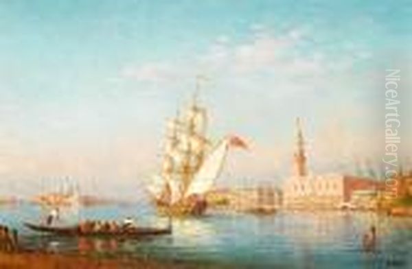 Sailing Ship Before The Doges's Palace, Venice Oil Painting by Charles Clement Calderon