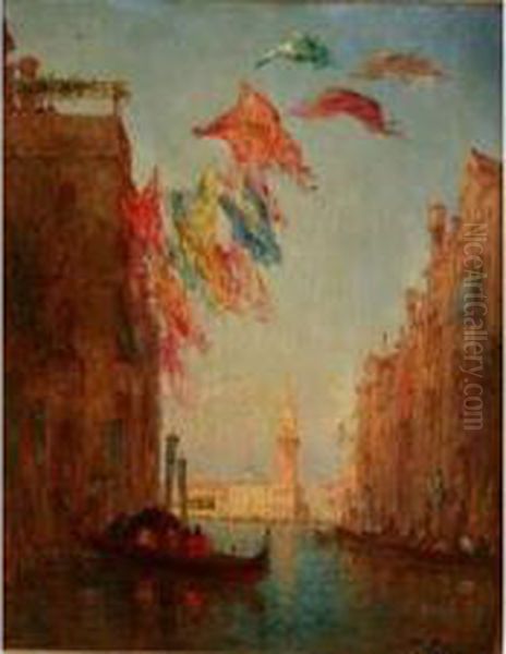 Vue D Un Canal Venitien Oil Painting by Charles Clement Calderon