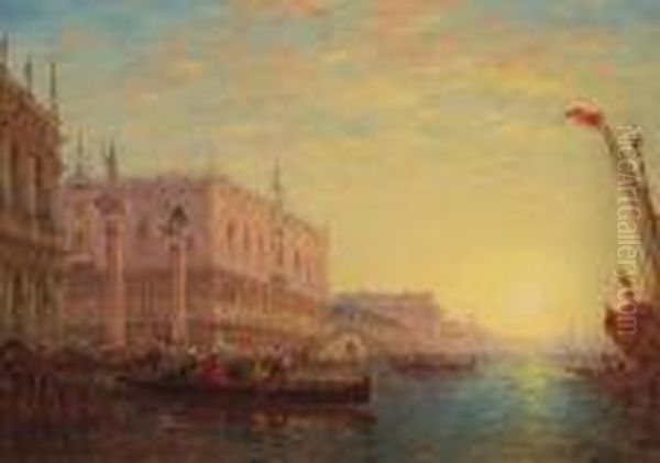 A View Of The Grand Canal, Venice Oil Painting by Charles Clement Calderon