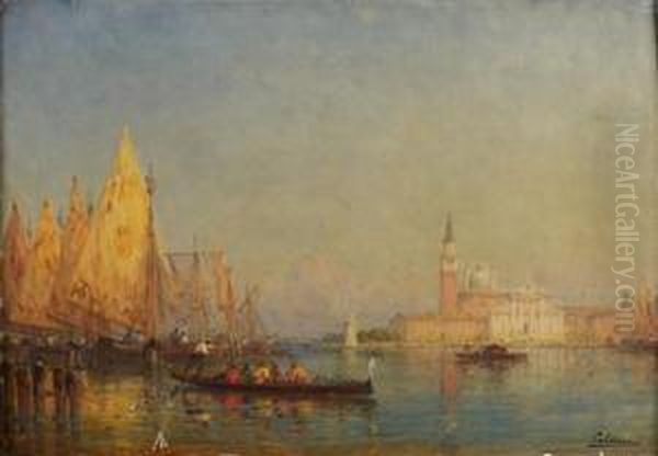 Bateaux Sur Le Grand Canal Oil Painting by Charles Clement Calderon