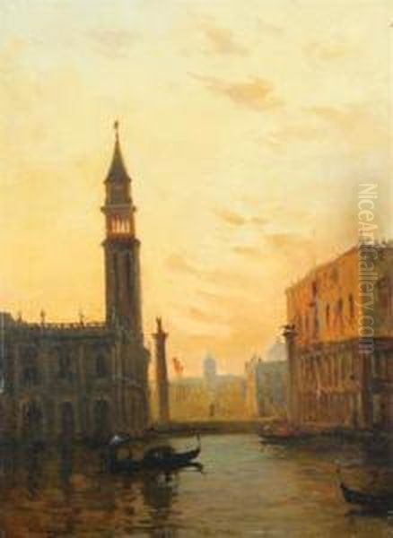 Venice At Sunset Oil Painting by Charles Clement Calderon