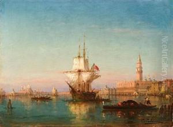 Voilier Dans La Lagune De Venise. Oil Painting by Charles Clement Calderon