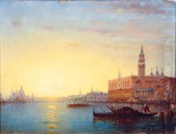 Sonnenuntergangam Canale Grande In Venedig, Rechts Der Dogenpalast Oil Painting by Charles Clement Calderon