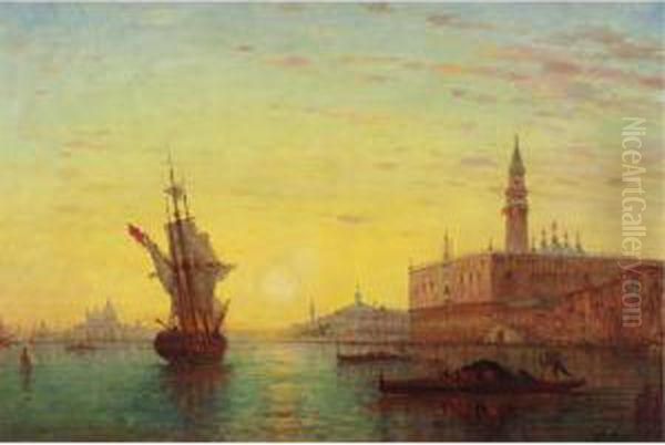 View Of The Doge's Palace, Venice Oil Painting by Charles Clement Calderon