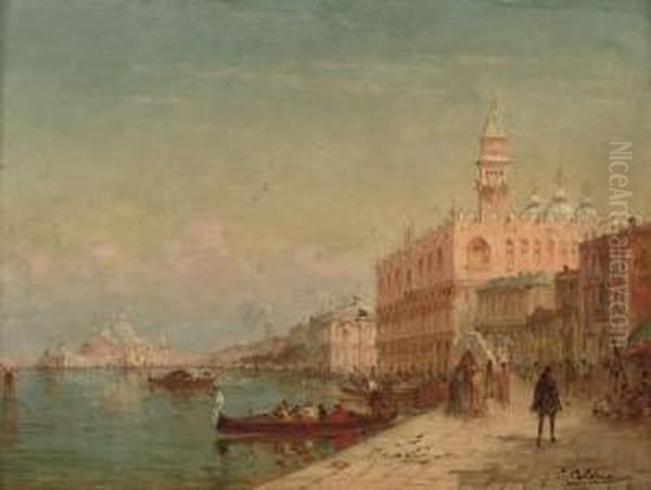 Before The Doge's Palace, Venice Oil Painting by Charles Clement Calderon