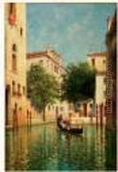 Ombrelle Rouge A Venise Oil Painting by Charles Clement Calderon