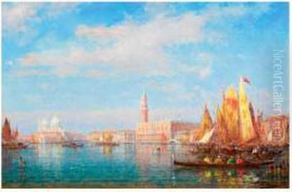 Embarcations A Venise Oil Painting by Charles Clement Calderon