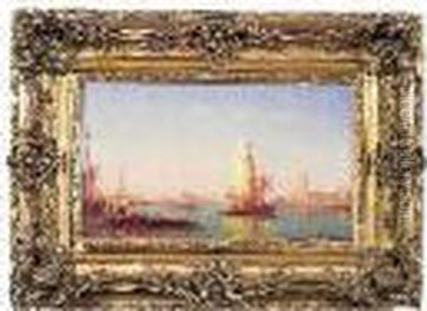 Charles Voiliers Et Gondoles Sur La Lagune De Venise Oil Painting by Charles Clement Calderon